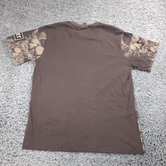 Rebel Vengeance Shirt Adult Large Brown Embroidered Graphic Skull Floral Tee - Picture 5 of 6
